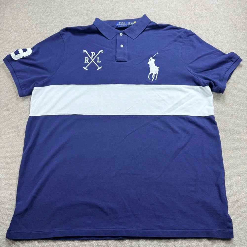 Polo Ralph Lauren XXL Navy White Dual Crossed Mallets Big Pony Mesh Knit Shirt 3